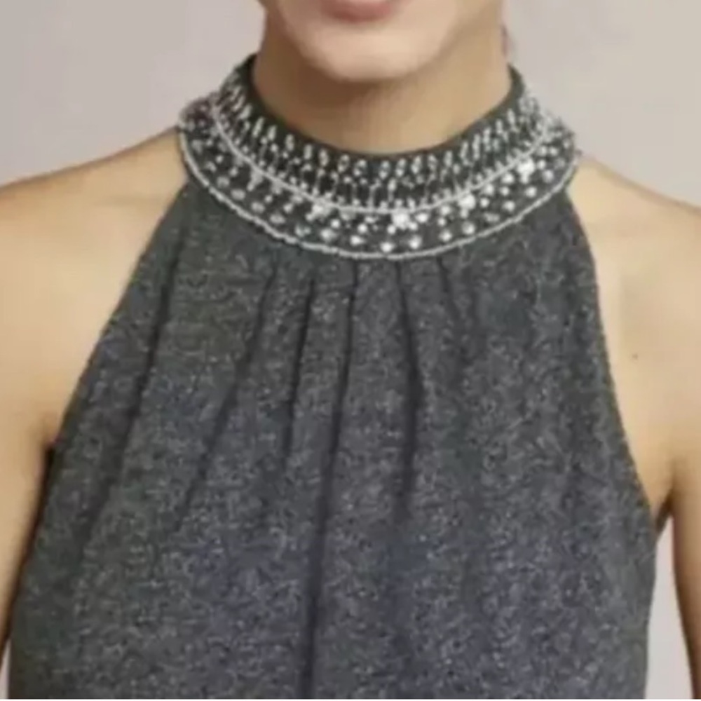 Anthropologie Vanessa Virginia Gray Embellished Top
